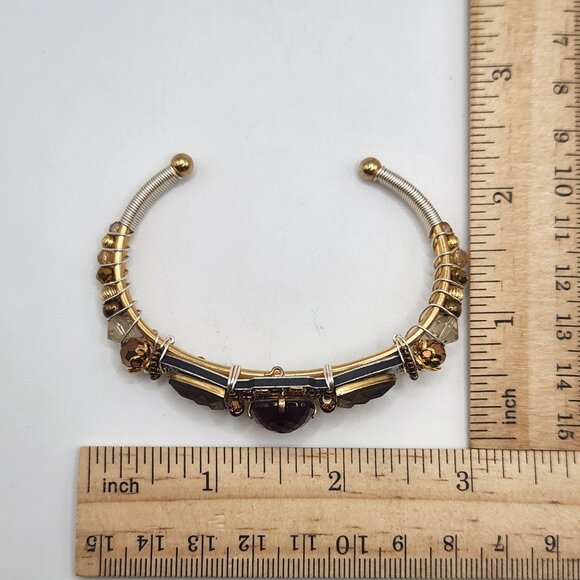 Liz Tech 2013 Camphor & Faceted Purple Glass Earthtones Cuff Bracelet Adjustable - Picture 10 of 12